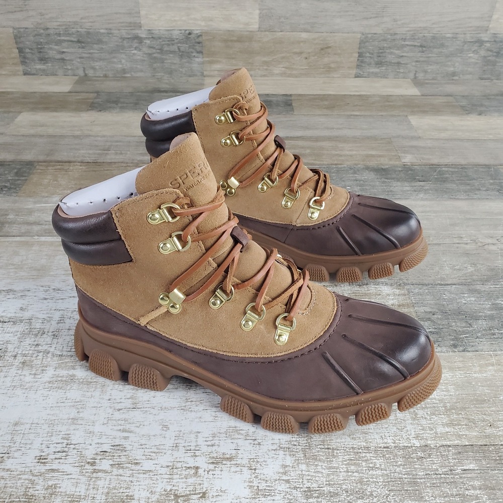 Sperry The Summit Womens Rain Boot Sz 8 Brown Waterproof Lace Up‎ Round Toe